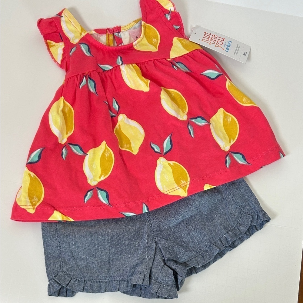 Carter's Pink Lemon Print Top and Blue Shorts Set